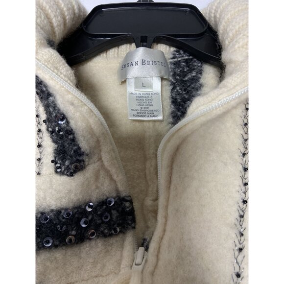Susan Bristol 100% Wool Blend Hand Embroidered Sequin Zip-Up Cardigan Sweater Gi - Picture 4 of 10